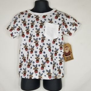 New Boys Toddler Free Planet Reindeer Christmas White Chest Pocket Shirt 2T